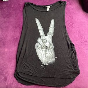 Black Sleeveless, Muscle Tee, with Graphic Peace Sign and Rhinestones